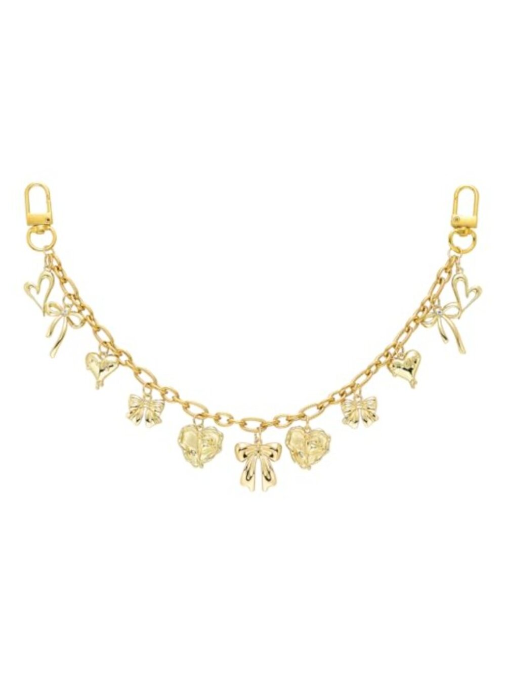Gold Bag Chain Charm with Bow and Heart Pendants for Purses Wallets Keychains